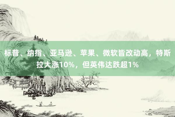 标普、纳指、亚马逊、苹果、微软皆改动高，特斯拉大涨10%，但英伟达跌超1%