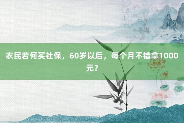 农民若何买社保，60岁以后，每个月不错拿1000元？