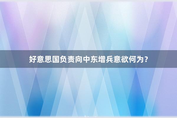 好意思国负责向中东增兵意欲何为？